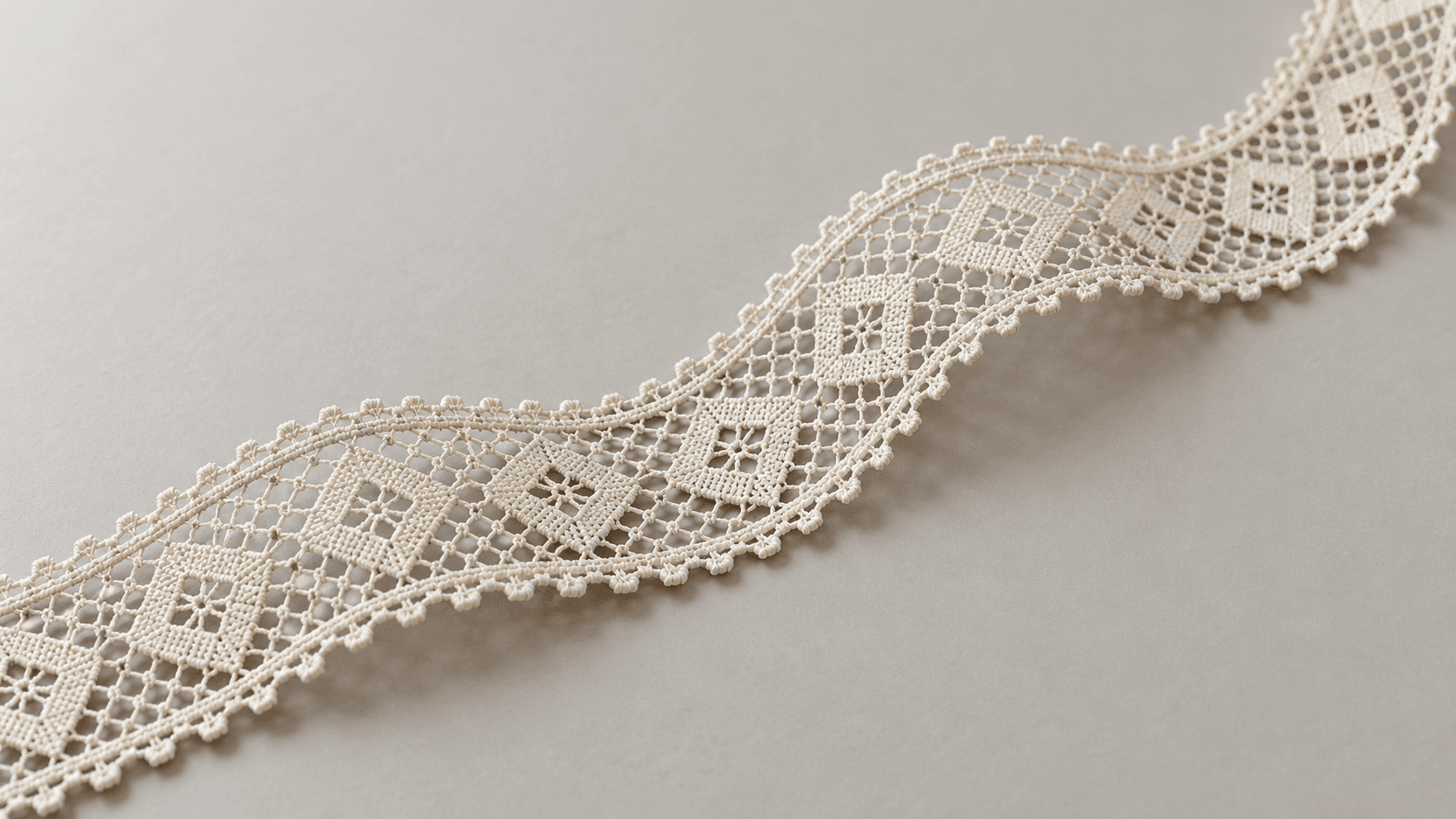 Illustrative geometric Torchon lace concept visual; final product pattern may differ.