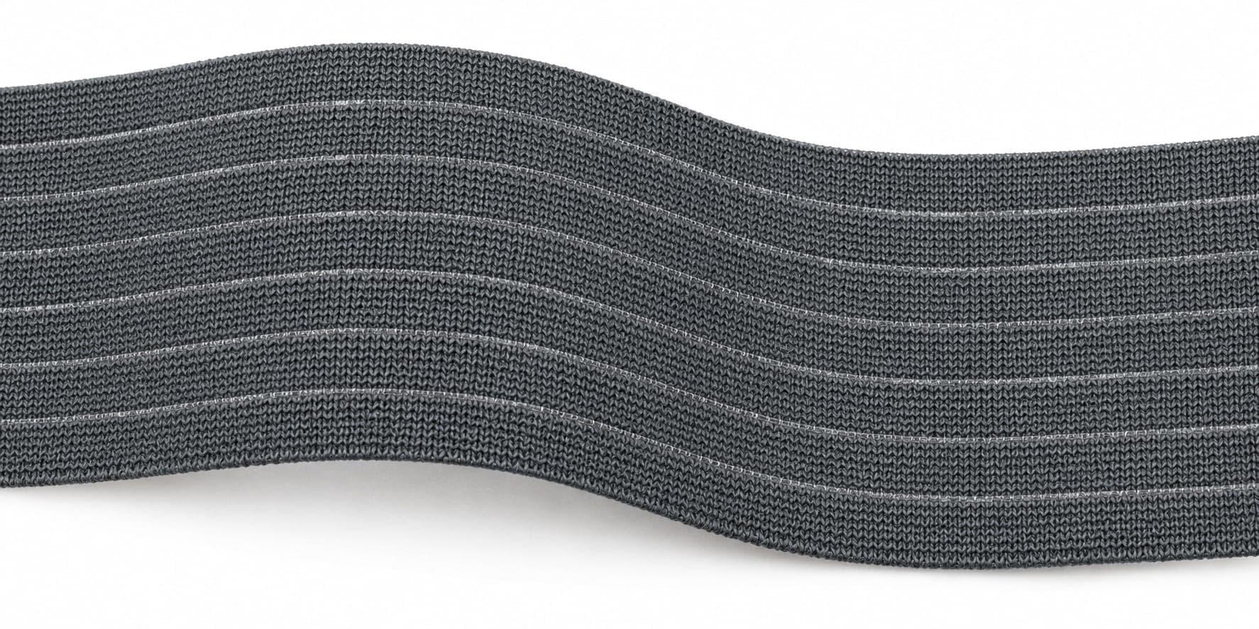 200 mm charcoal grey buffing elastic with nine horizontal mono lines, shown stretched flat
