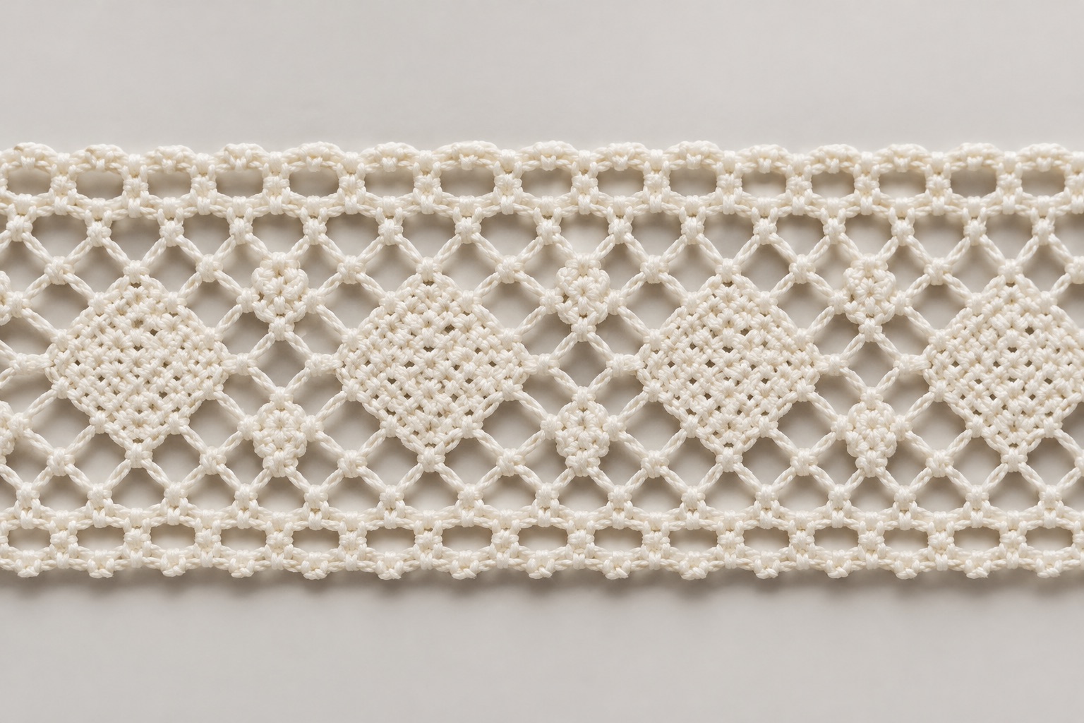Illustrative close view of a geometric Torchon lace repeat